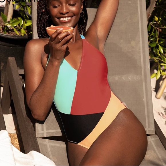 Cupshe Color Block One Piece Strappy Back Small - Picture 3 of 8